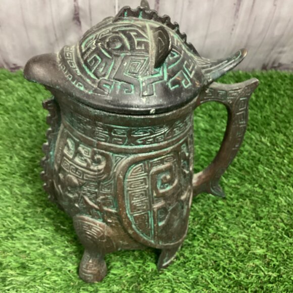 Vintage JAMES MONT Style Verdigris Mid-Century Asian Pitcher - Picture 2 of 14